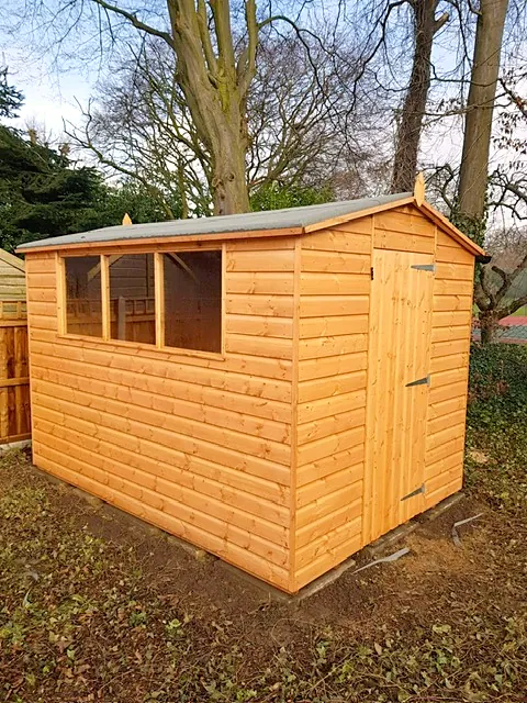 Apex roof garden shed with a single door and side window