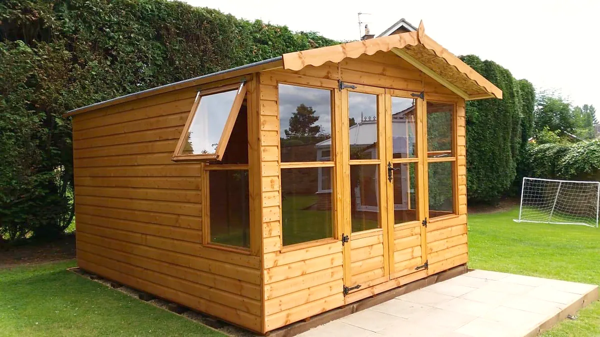 Apex roof summer house with opening windows