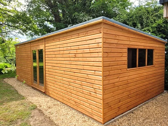 Pent roof garden workshop with a side window
