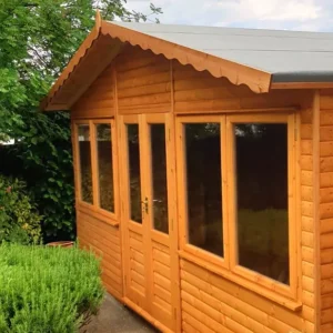Pent roof garden office, tall front view