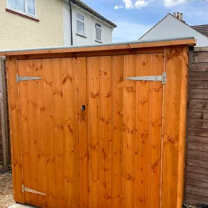 Timber storage unit with double doors, front view