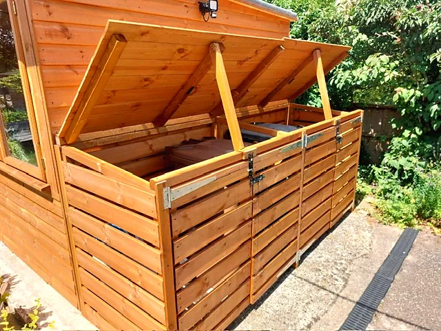 Garden bin storage unit with lift-up lid